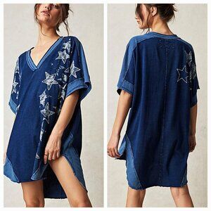 Free People Heritage Hero Tee Women's S Oversized Blue NWT Stars 4th Of July